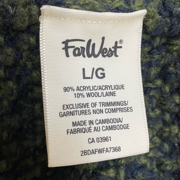 Far West Green & Navy Blue Cable Knit Crew Neck Pullover Sweater L - Picture 4 of 16